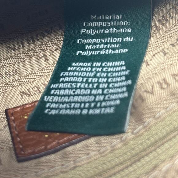 Lauren Ralph Lauren Brown Pebbled Faux Leather Crossbody Bag Gold Accents - Picture 7 of 8